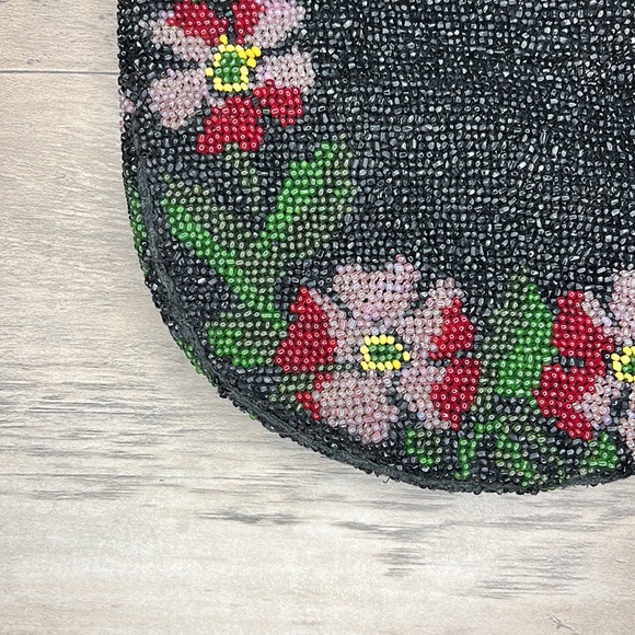 Gorgeous Vintage Floral Seed Bead Beaded Pouch w Velvet Lining - Picture 6 of 14